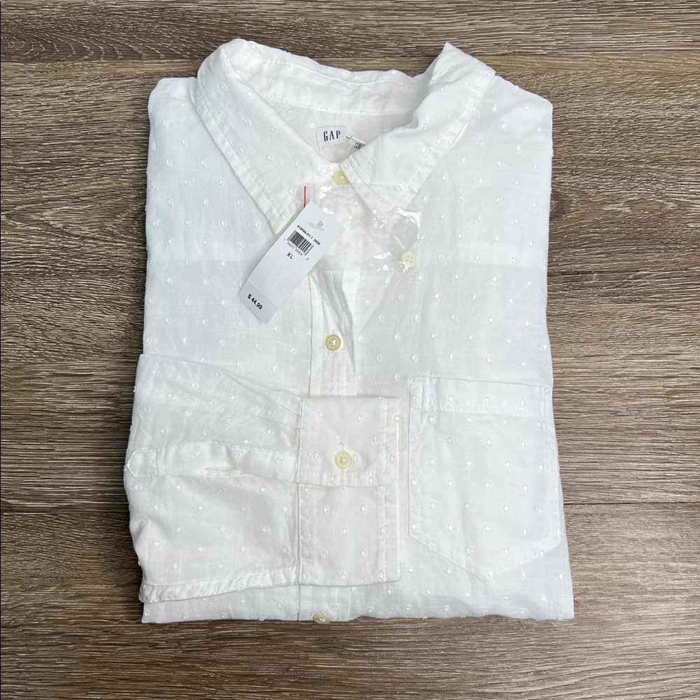 GAP White Swiss Dot Boyfriend Button Down Shirt | Lightweight Cotton | XL NWT